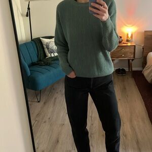 Teal Sage color cutout back sweater, size small